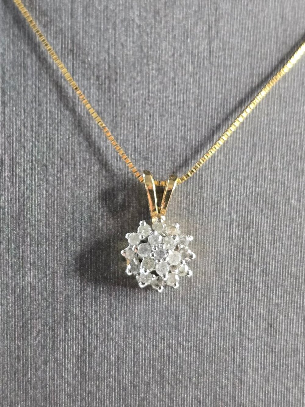 Womens Vintage Estate 14K Gold Diamond Cluster Pendant Necklace 2.2g E5118